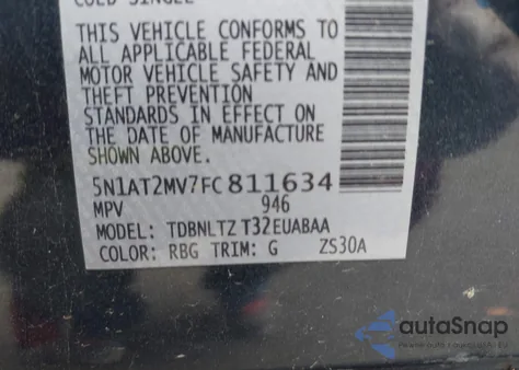 2015 Nissan Rogue Sv from USA, damaged, VIN 5N1AT2MV7FC811634